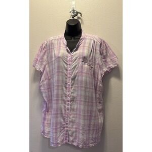 L.L Bean‎ Women's Pink Plaid Short Sleeve Button Down Light Weight Size 3XL